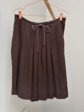 Women's silk Brown Drawstring Pleated Skirt